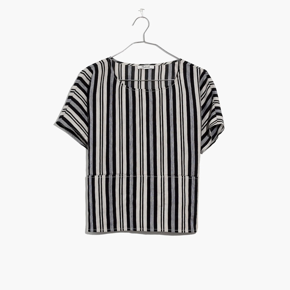 Madewell Black and White Stripe Boxy Cropped Top in Evelyn Stripe
